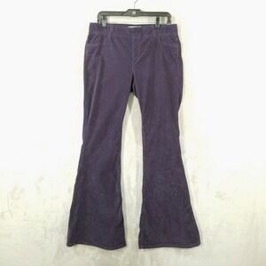 Free People Corduroy Flare Pants Purple 32" Elastic Waist Boho Retro 70s Style